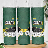 Gabon Skinny Tumbler with Black Panther Graphic and Hibiscus Flower Design in National Colors