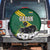 Gabon Spare Tire Cover with Black Panther Graphic and Hibiscus Flower Design in National Colors