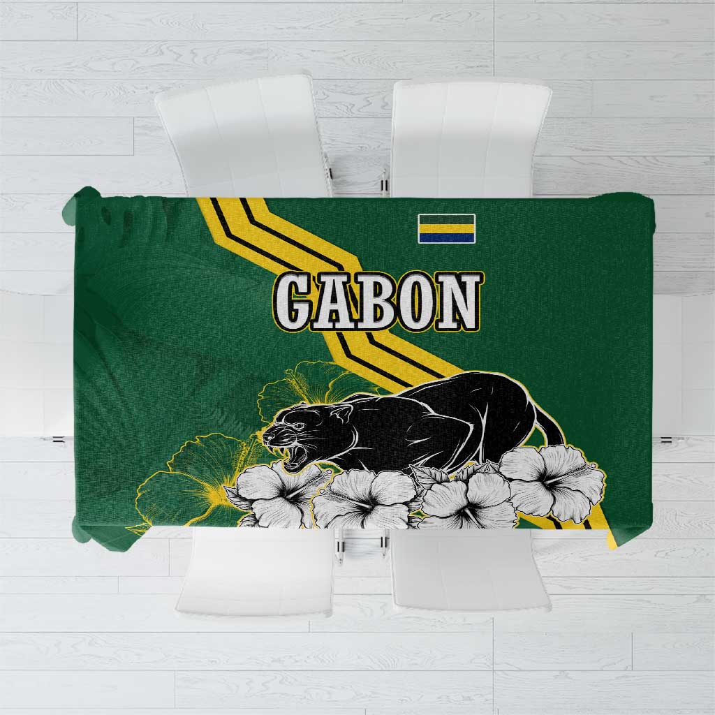 Gabon Tablecloth with Black Panther Graphic and Hibiscus Flower Design in National Colors