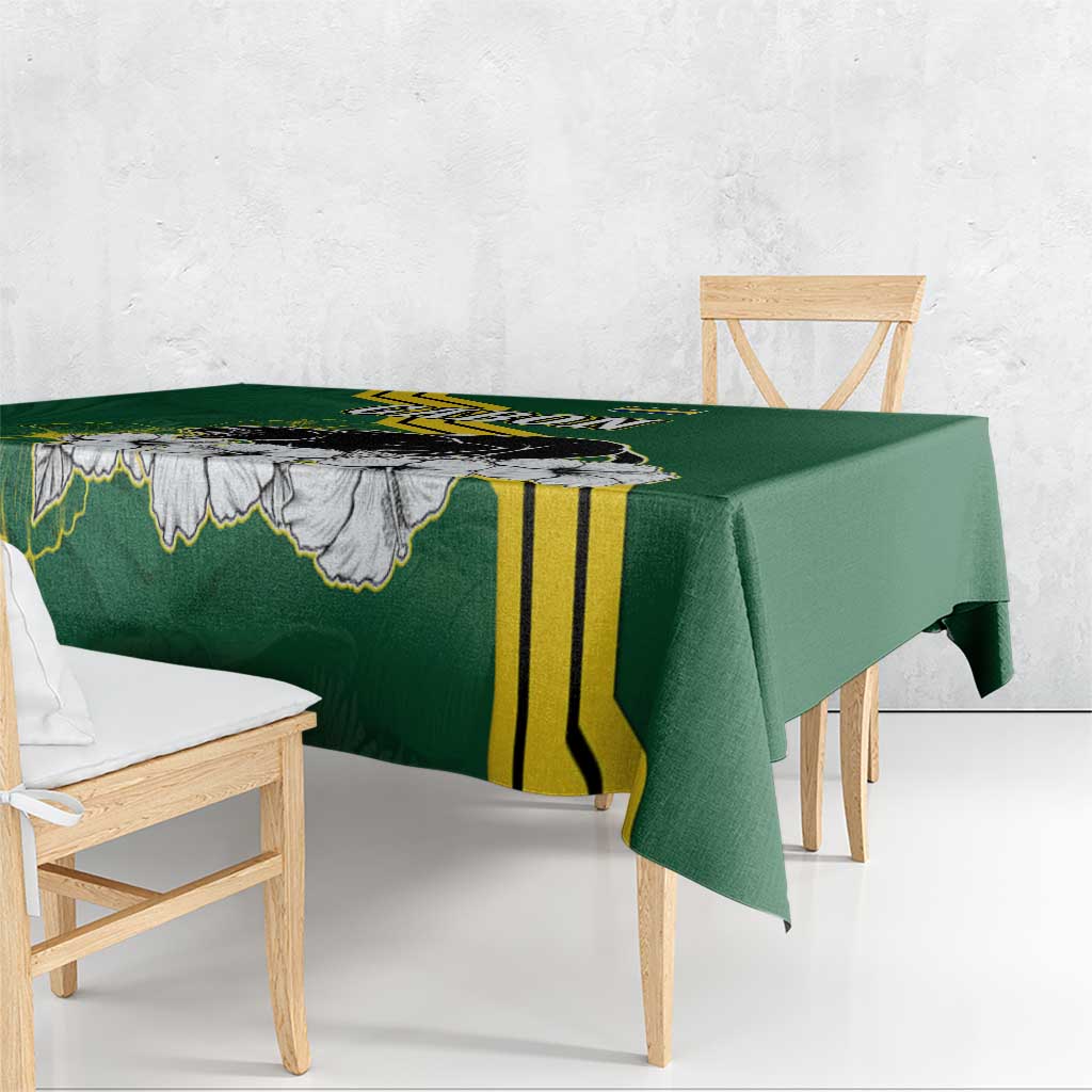 Gabon Tablecloth with Black Panther Graphic and Hibiscus Flower Design in National Colors