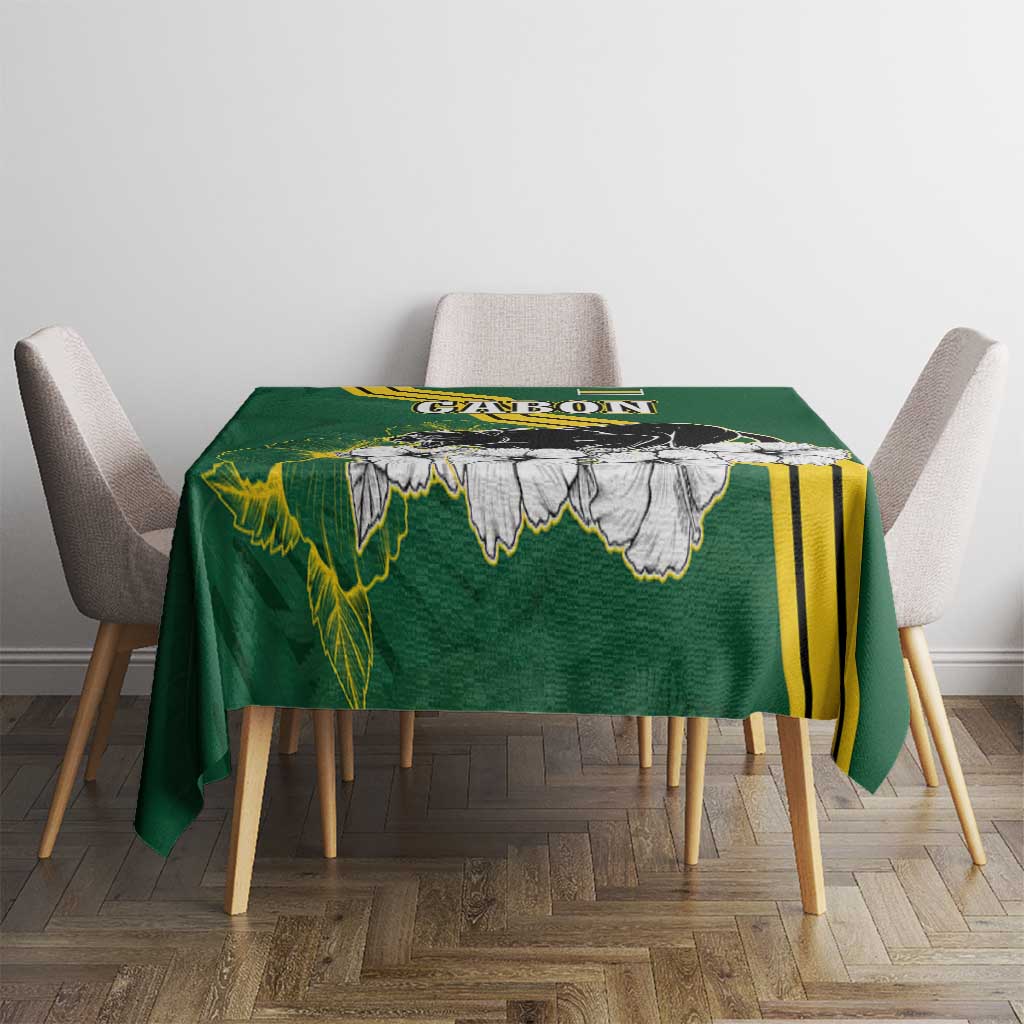 Gabon Tablecloth with Black Panther Graphic and Hibiscus Flower Design in National Colors