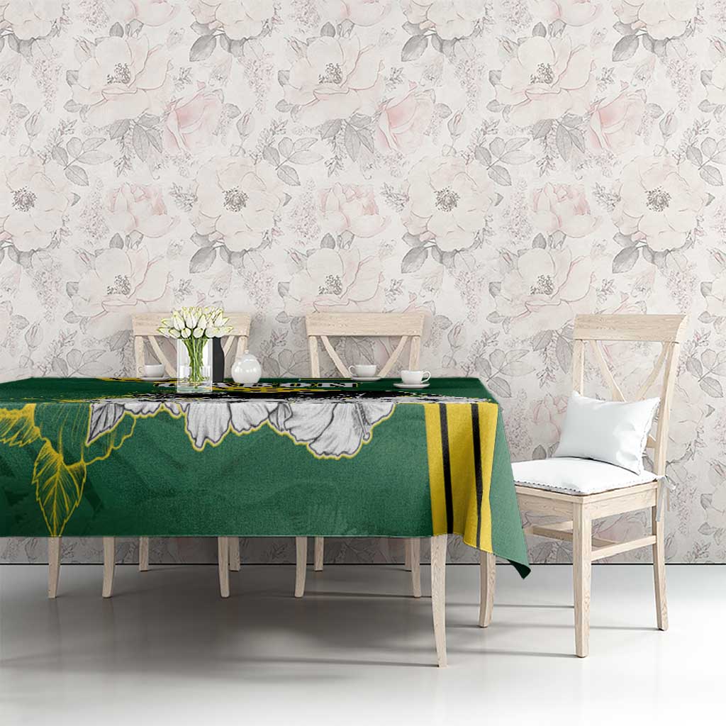Gabon Tablecloth with Black Panther Graphic and Hibiscus Flower Design in National Colors