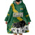 Gabon Wearable Blanket Hoodie with Black Panther Graphic and Hibiscus Flower Design in National Colors