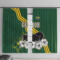 Gabon Window Curtain with Black Panther Graphic and Hibiscus Flower Design in National Colors