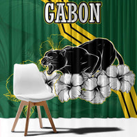 Gabon Window Curtain with Black Panther Graphic and Hibiscus Flower Design in National Colors