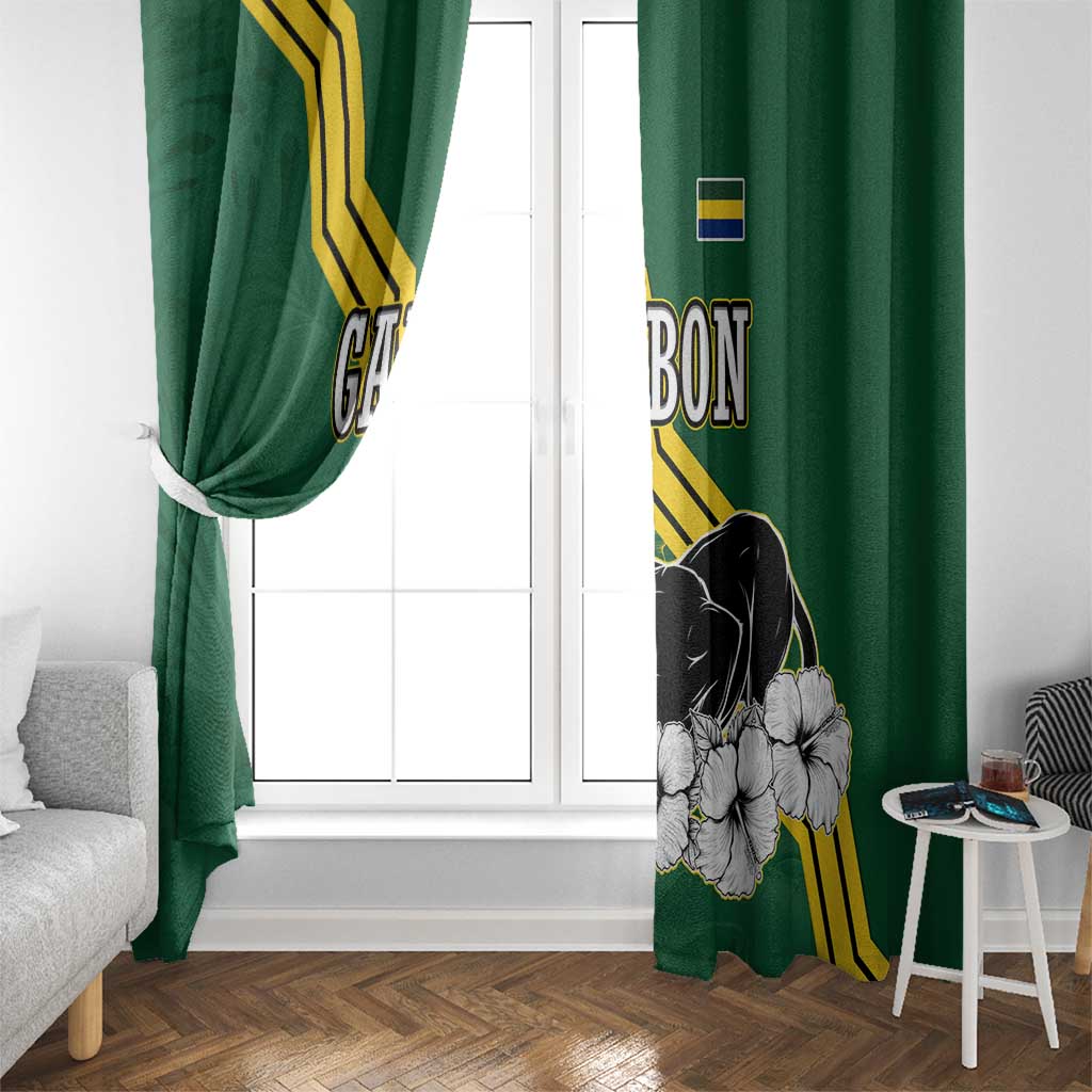 Gabon Window Curtain with Black Panther Graphic and Hibiscus Flower Design in National Colors