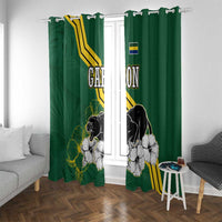 Gabon Window Curtain with Black Panther Graphic and Hibiscus Flower Design in National Colors