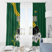 Gabon Window Curtain with Black Panther Graphic and Hibiscus Flower Design in National Colors