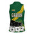 Gabon Women Sleeveless Polo Shirt with Black Panther Graphic and Hibiscus Flower Design in National Colors