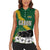 Gabon Women Sleeveless Polo Shirt with Black Panther Graphic and Hibiscus Flower Design in National Colors
