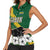 Gabon Women Sleeveless Polo Shirt with Black Panther Graphic and Hibiscus Flower Design in National Colors