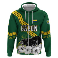 Gabon Zip Hoodie with Black Panther Graphic and Hibiscus Flower Design in National Colors