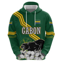 Gabon Zip Hoodie with Black Panther Graphic and Hibiscus Flower Design in National Colors