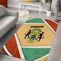 Gabon Area Rug with National Coat of Arms and Tribal Pattern Map Design in Bold Colors