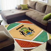 Gabon Area Rug with National Coat of Arms and Tribal Pattern Map Design in Bold Colors