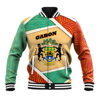 Gabon Baseball Jacket with National Coat of Arms and Tribal Pattern Map Design in Bold Colors