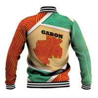 Gabon Baseball Jacket with National Coat of Arms and Tribal Pattern Map Design in Bold Colors