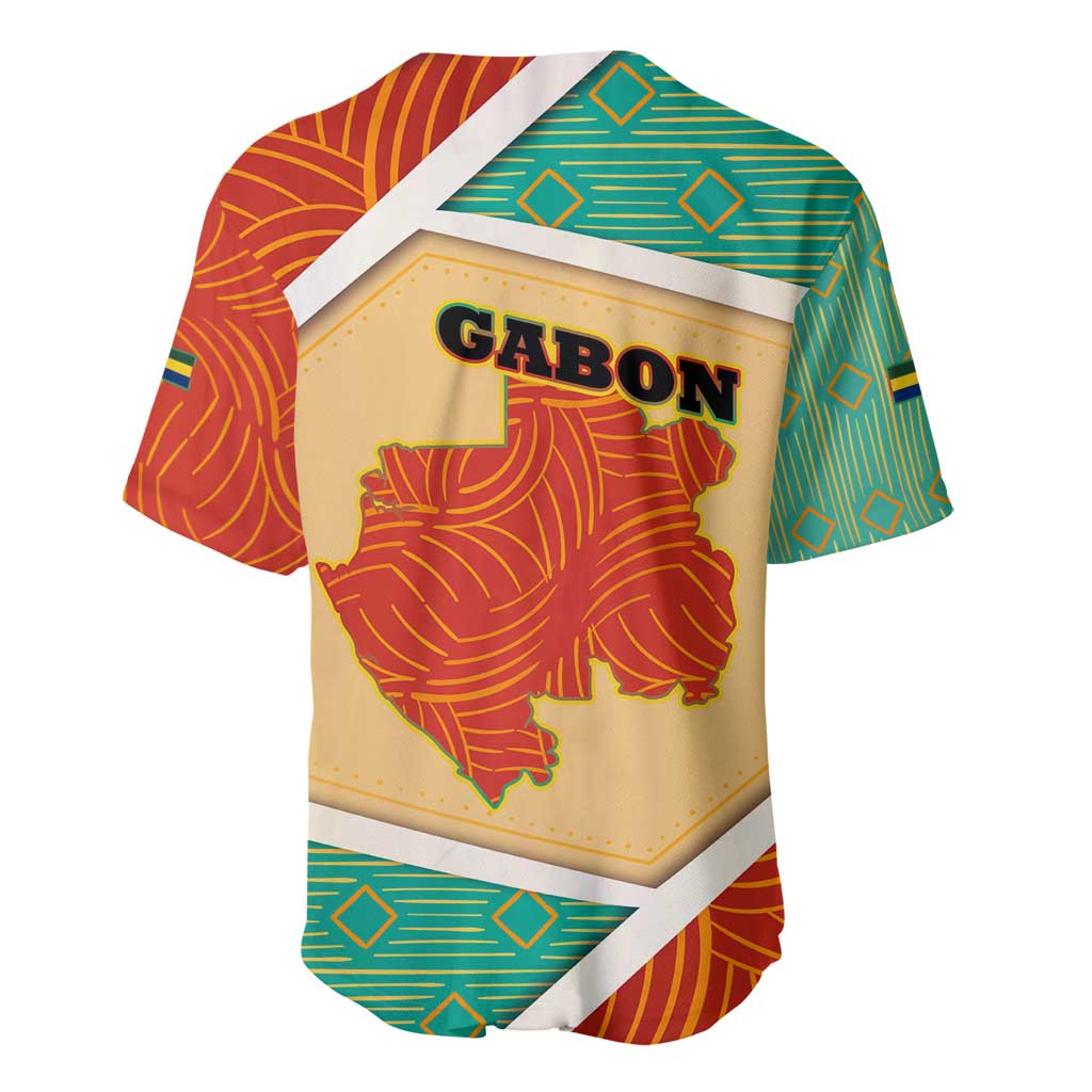 Gabon Baseball Jersey with National Coat of Arms and Tribal Pattern Map Design in Bold Colors