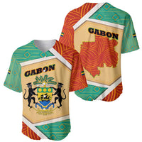 Gabon Baseball Jersey with National Coat of Arms and Tribal Pattern Map Design in Bold Colors