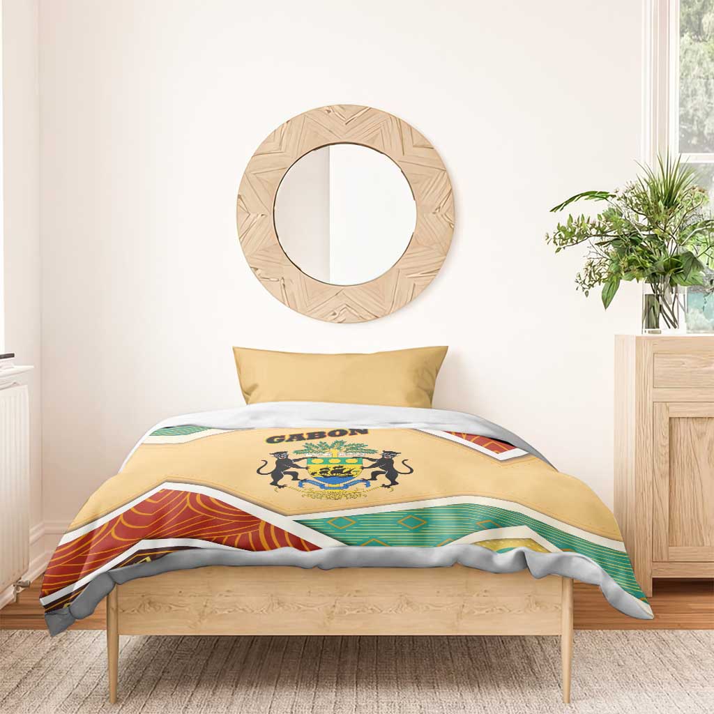 Gabon Bedding Set with National Coat of Arms and Tribal Pattern Map Design in Bold Colors