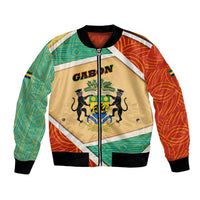 Gabon Bomber Jacket with National Coat of Arms and Tribal Pattern Map Design in Bold Colors