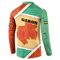 Gabon Button Sweatshirt with National Coat of Arms and Tribal Pattern Map Design in Bold Colors