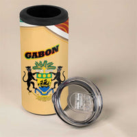 Gabon 4 in 1 Can Cooler Tumbler with National Coat of Arms and Tribal Pattern Map Design in Bold Colors