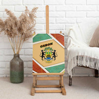 Gabon Canvas Wall Art with National Coat of Arms and Tribal Pattern Map Design in Bold Colors
