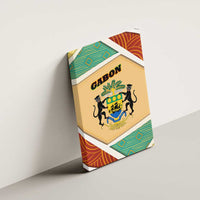 Gabon Canvas Wall Art with National Coat of Arms and Tribal Pattern Map Design in Bold Colors