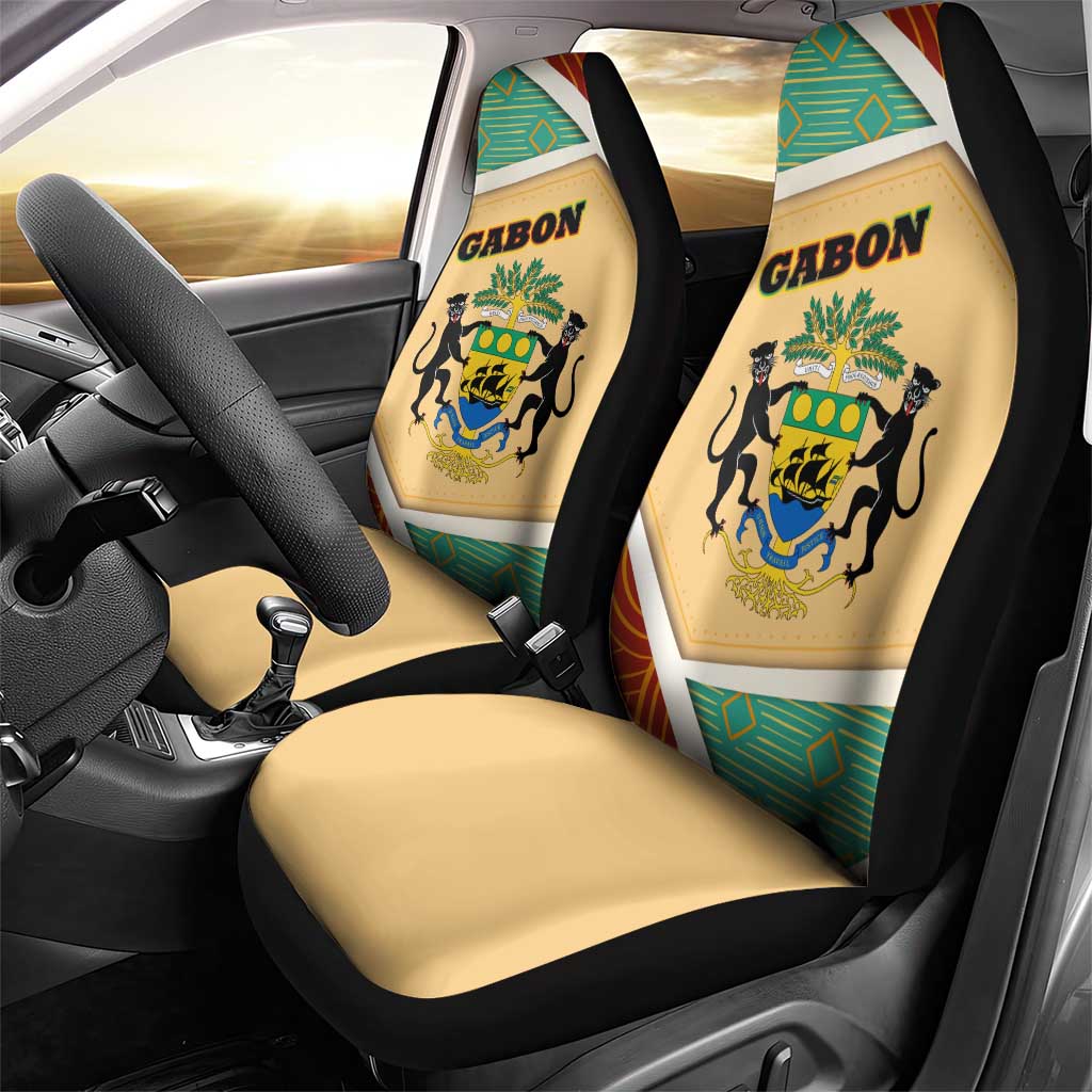 Gabon Car Seat Cover with National Coat of Arms and Tribal Pattern Map Design in Bold Colors