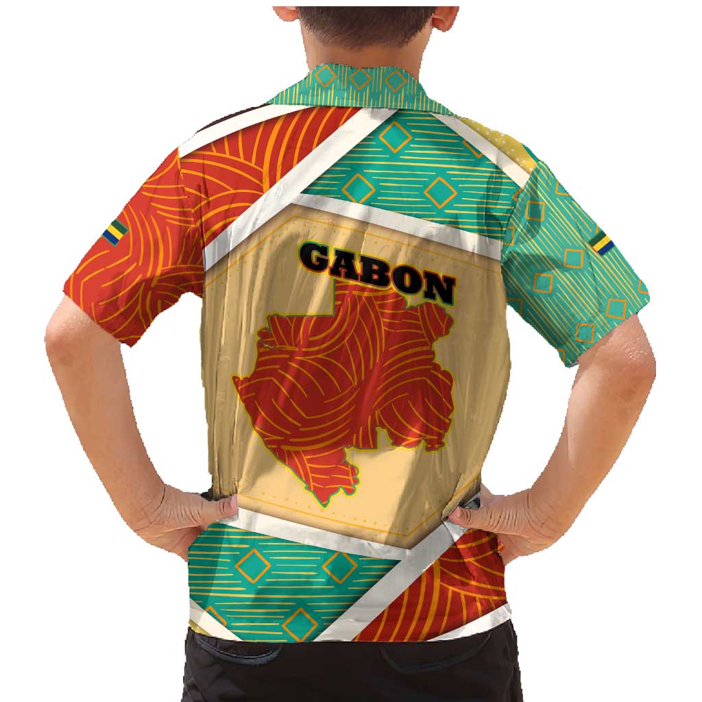 Gabon Family Matching Mermaid Dress and Hawaiian Shirt with National Coat of Arms and Tribal Pattern Map Design in Bold Colors