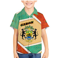 Gabon Family Matching Mermaid Dress and Hawaiian Shirt with National Coat of Arms and Tribal Pattern Map Design in Bold Colors