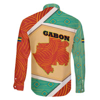 Gabon Family Matching Off The Shoulder Long Sleeve Dress and Hawaiian Shirt with National Coat of Arms and Tribal Pattern Map Design in Bold Colors