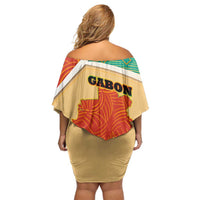 Gabon Family Matching Off Shoulder Short Dress and Hawaiian Shirt with National Coat of Arms and Tribal Pattern Map Design in Bold Colors