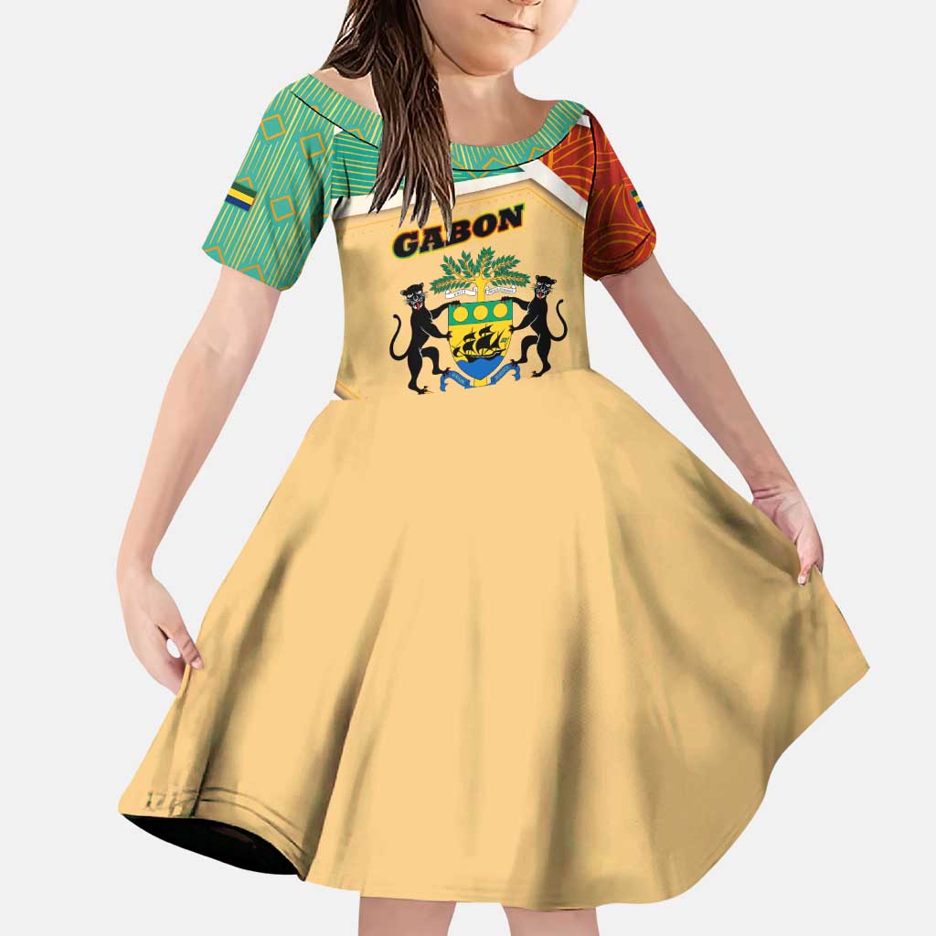 Gabon Family Matching Puletasi and Hawaiian Shirt with National Coat of Arms and Tribal Pattern Map Design in Bold Colors