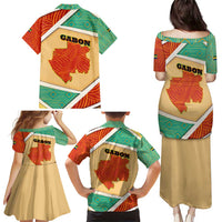 Gabon Family Matching Puletasi and Hawaiian Shirt with National Coat of Arms and Tribal Pattern Map Design in Bold Colors