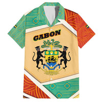 Gabon Family Matching Short Sleeve Bodycon Dress and Hawaiian Shirt with National Coat of Arms and Tribal Pattern Map Design in Bold Colors
