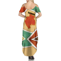Gabon Family Matching Summer Maxi Dress and Hawaiian Shirt with National Coat of Arms and Tribal Pattern Map Design in Bold Colors