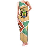 Gabon Family Matching Tank Maxi Dress and Hawaiian Shirt with National Coat of Arms and Tribal Pattern Map Design in Bold Colors