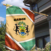 Gabon Garden Flag with National Coat of Arms and Tribal Pattern Map Design in Bold Colors