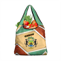 Gabon Grocery Bag with National Coat of Arms and Tribal Pattern Map Design in Bold Colors