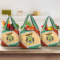 Gabon Grocery Bag with National Coat of Arms and Tribal Pattern Map Design in Bold Colors