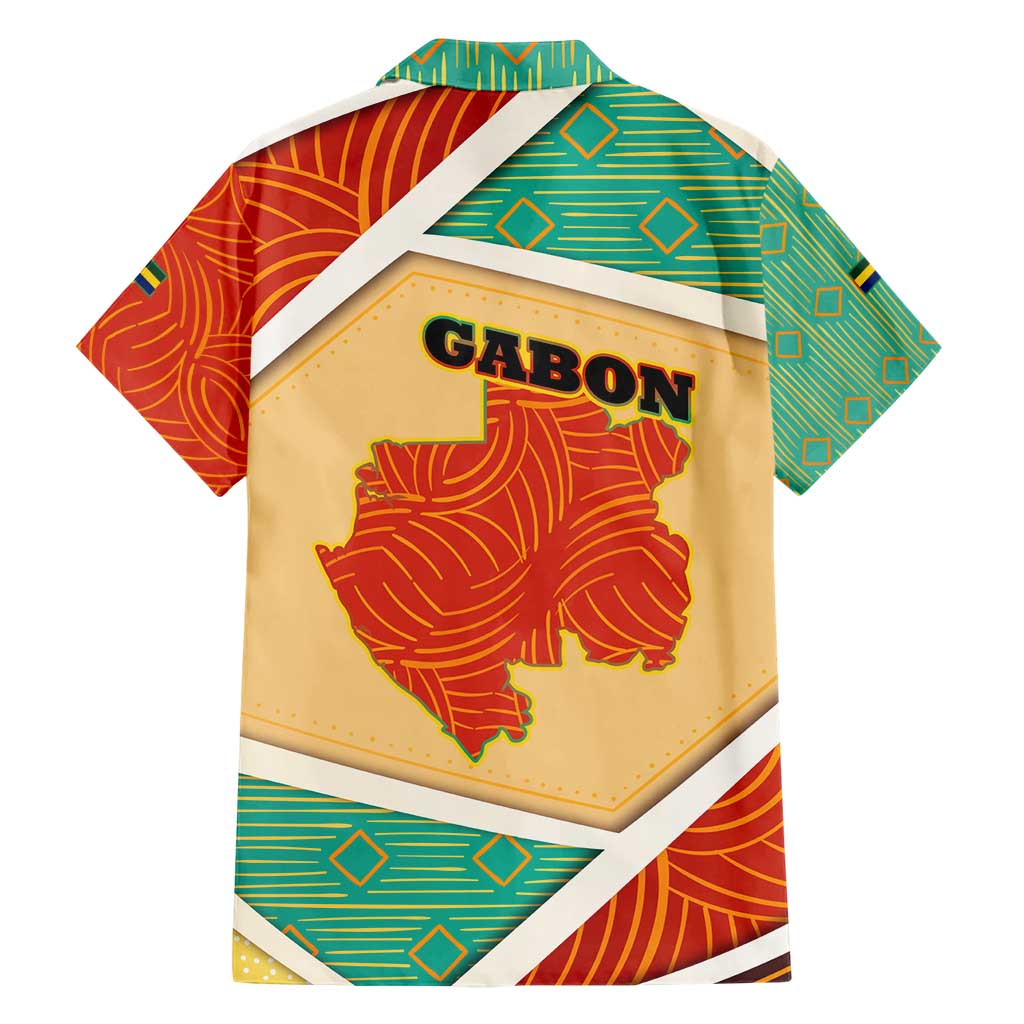Gabon Hawaiian Shirt with National Coat of Arms and Tribal Pattern Map Design in Bold Colors
