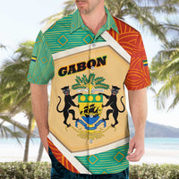 Gabon Hawaiian Shirt with National Coat of Arms and Tribal Pattern Map Design in Bold Colors