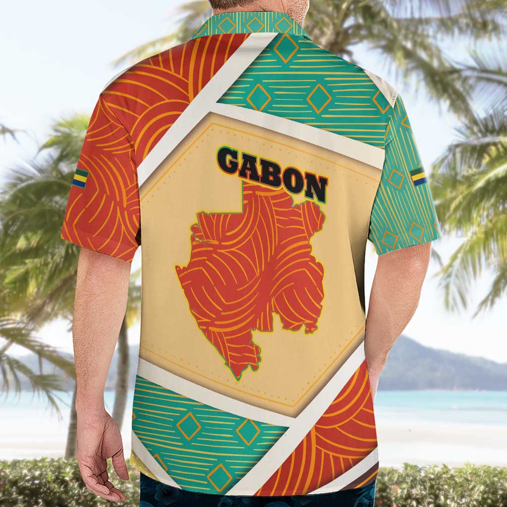 Gabon Hawaiian Shirt with National Coat of Arms and Tribal Pattern Map Design in Bold Colors