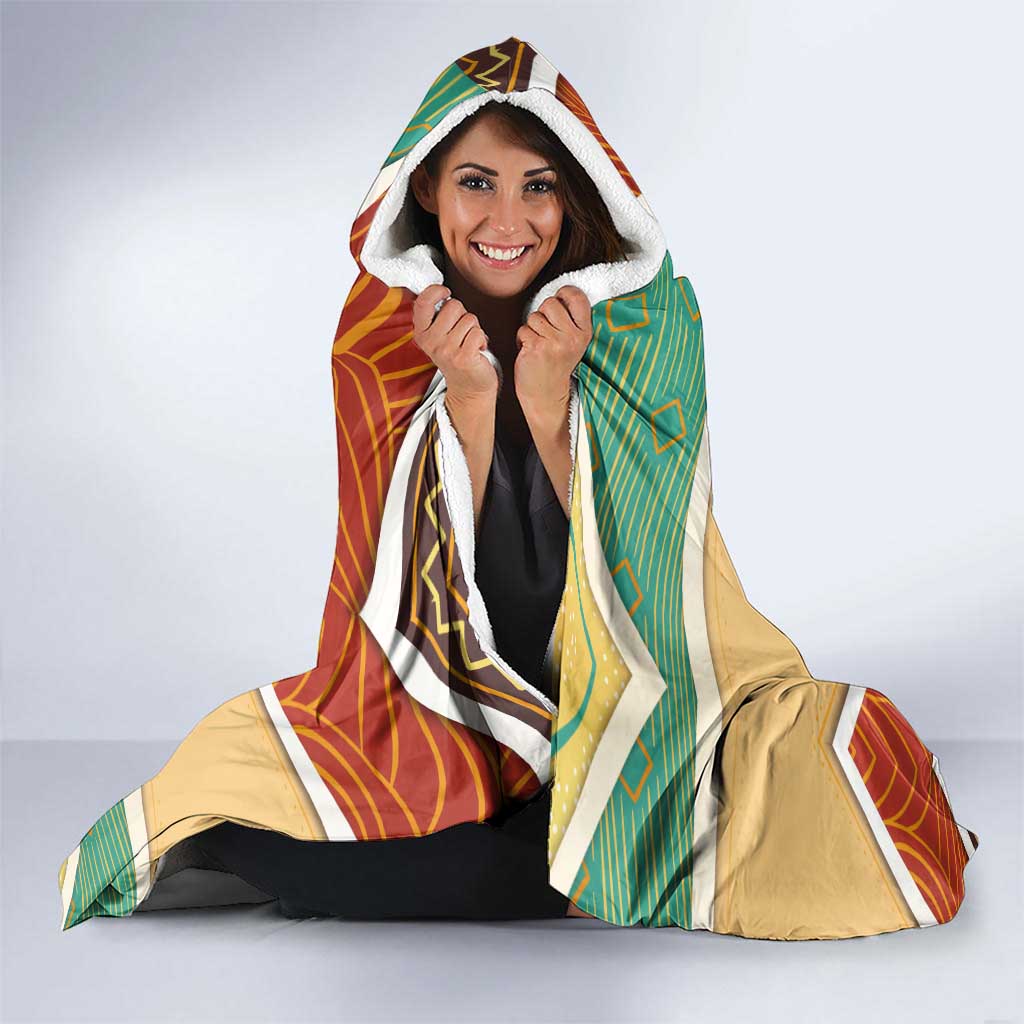 Gabon Hooded Blanket with National Coat of Arms and Tribal Pattern Map Design in Bold Colors