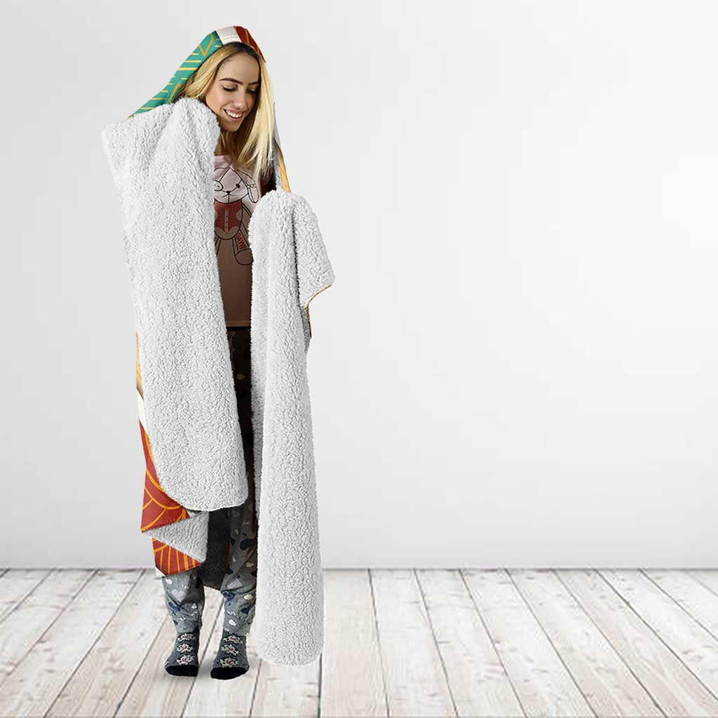 Gabon Hooded Blanket with National Coat of Arms and Tribal Pattern Map Design in Bold Colors