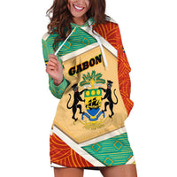 Gabon Hoodie Dress with National Coat of Arms and Tribal Pattern Map Design in Bold Colors