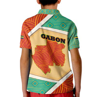 Gabon Kid Polo Shirt with National Coat of Arms and Tribal Pattern Map Design in Bold Colors