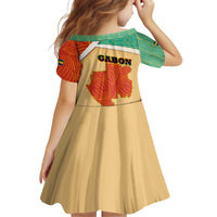 Gabon Kid Short Sleeve Dress with National Coat of Arms and Tribal Pattern Map Design in Bold Colors